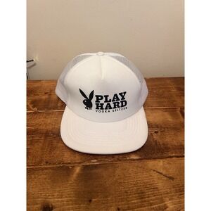 Playboy Hat Cap Snap Back White Mesh Trucker Play Hard Vodka Seltzer Promo Mens